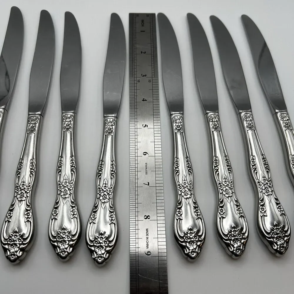 Oneida Galveston Set 8 Dinner Knives Stainless Hollow Handle Floral Flatware